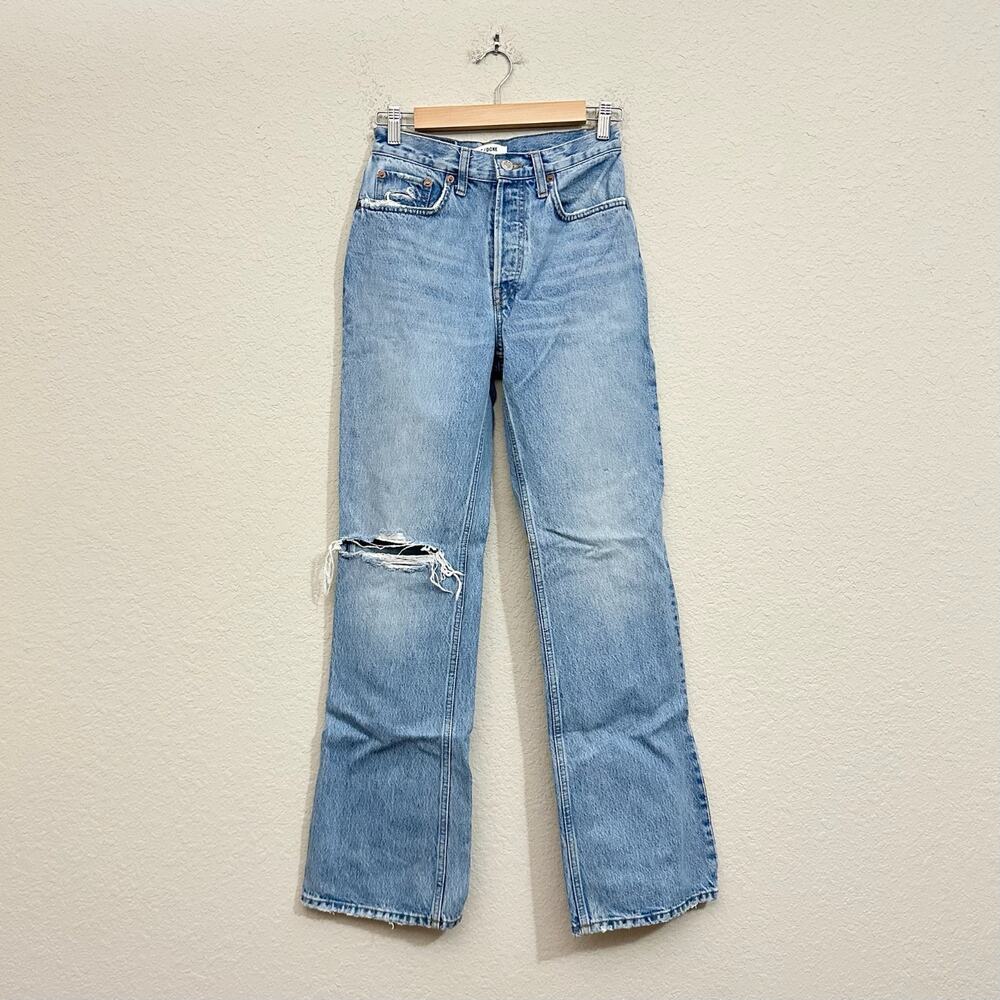 RE/DONE 70s Bootcut Jeans Blue Denim High Rise Distressed Button Fly